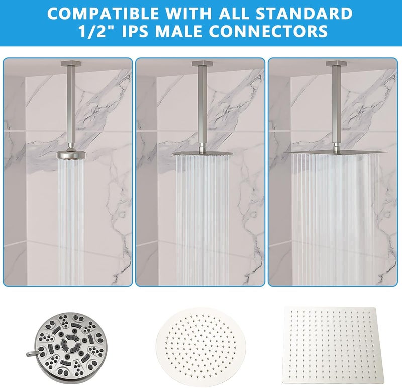 Lordear Shower Arm 16 Inch Brushed Nickel Ceiling Mount Shower Arm and Flange,16” Shower Head Extension Arm Design for Rainfall Showerhead,Square - Image 3